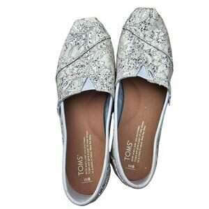 Toms Womens Silver Sparkle Flats Embroidered Metallic Shoes Size W8 JJ4104